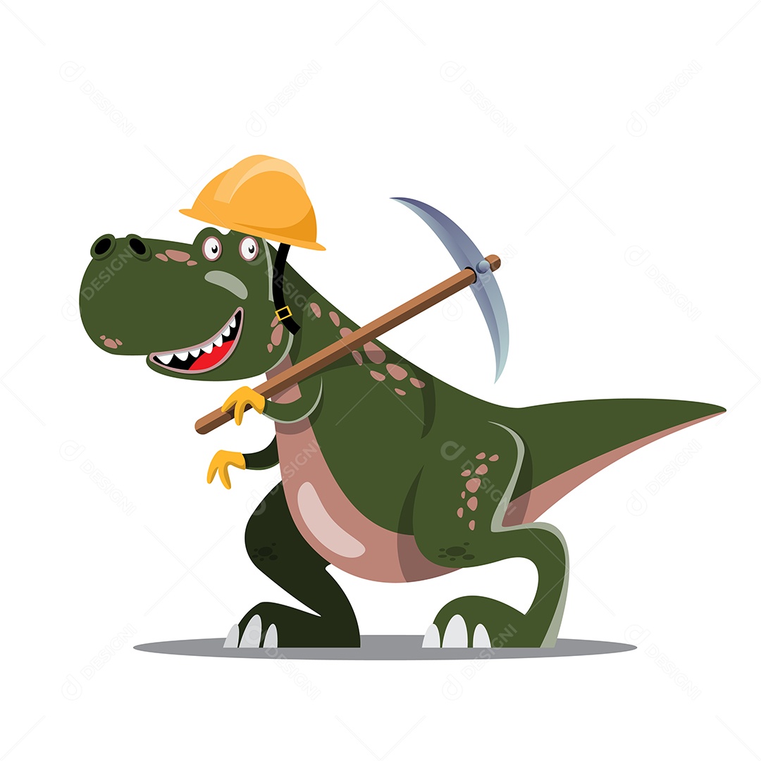 Dinossauro Indo Trabalhar nas Minas Desenho Animado Vetor EPS
