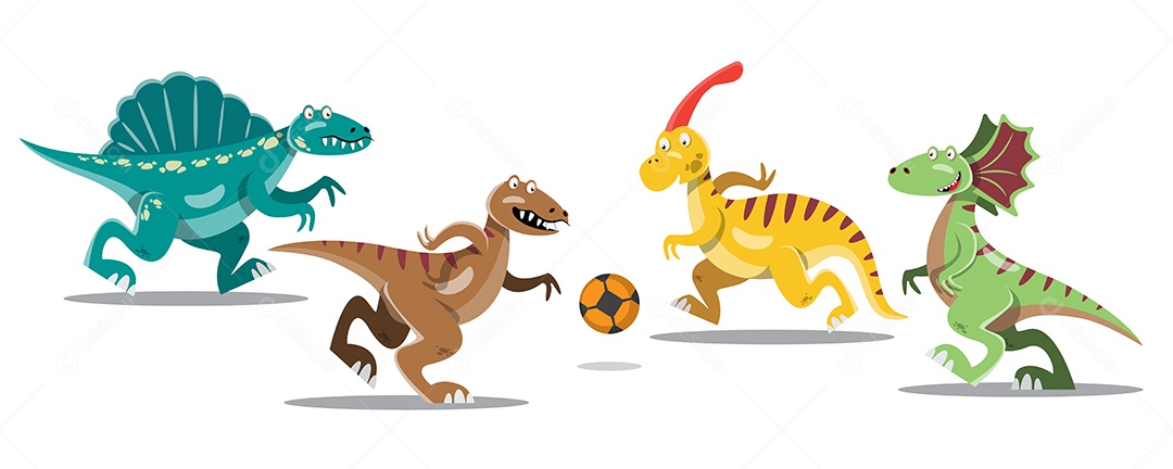 Dinossauros Jogando Futebol Desenho Animado Vetor EPS