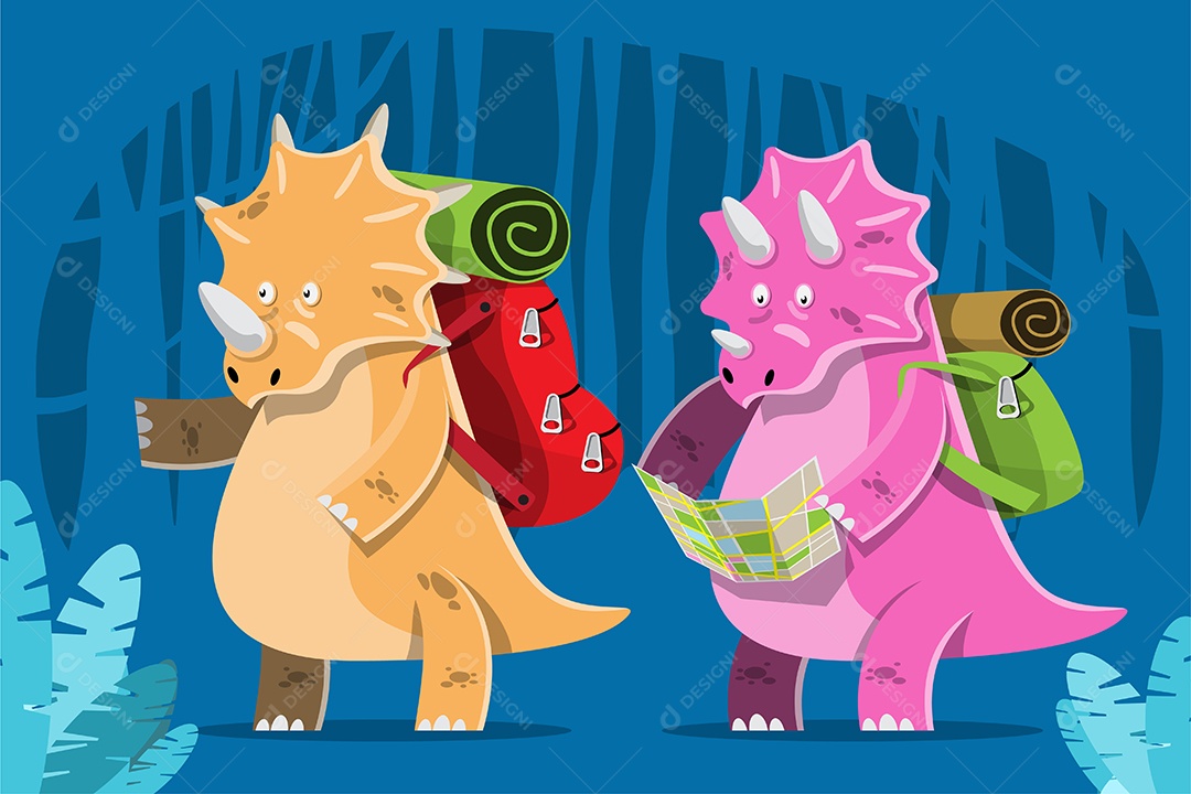 Dinossauros Segurando Mapas Desenho Animado Vetor EPS