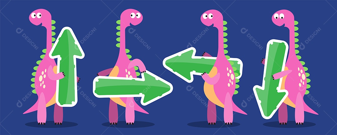 Dinossauro Rosa Segurando Seta de Diferentes Direção Desenho Animado Vetor EPS