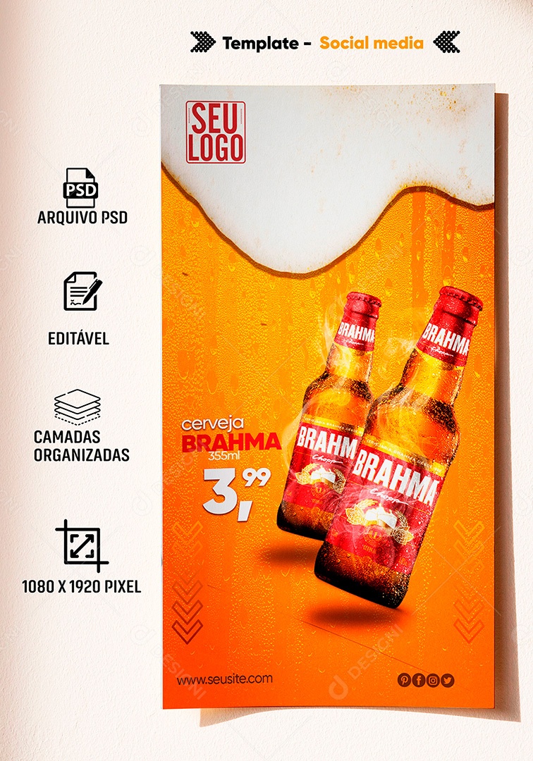 Post Stories Cerveja Brahma Social Media PSD Editável