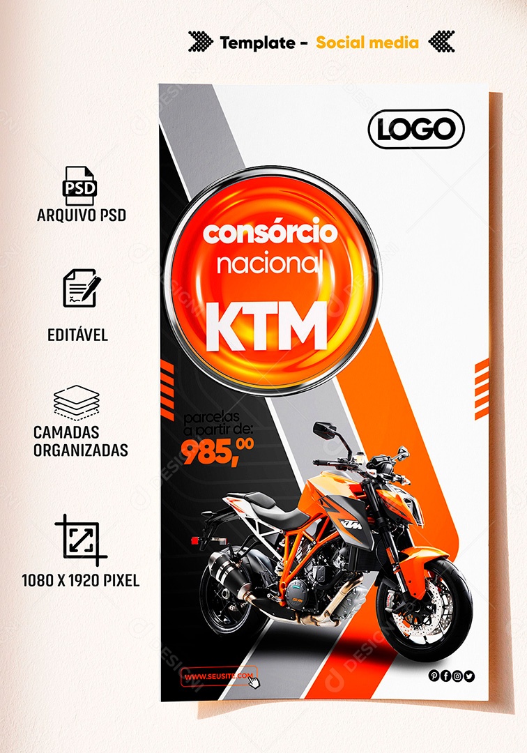 Post Stories Consórcio Nacional Moto 0 KM Social Media PDS Editável