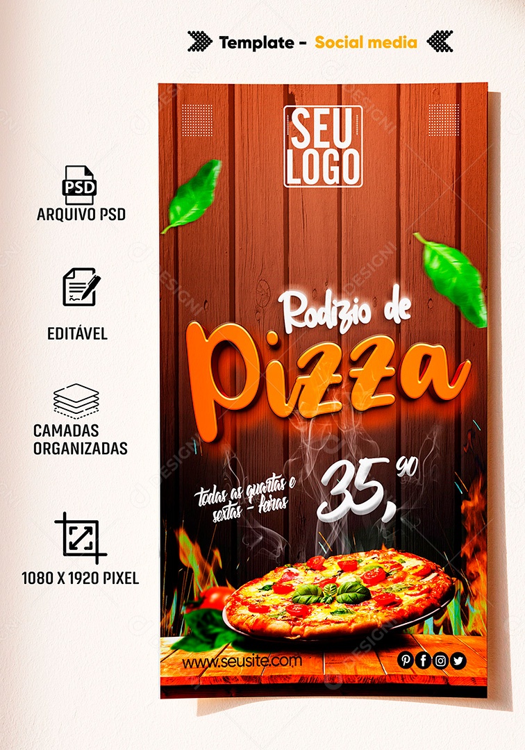 Post Rodízio de Pizza Social Media PSD Editável