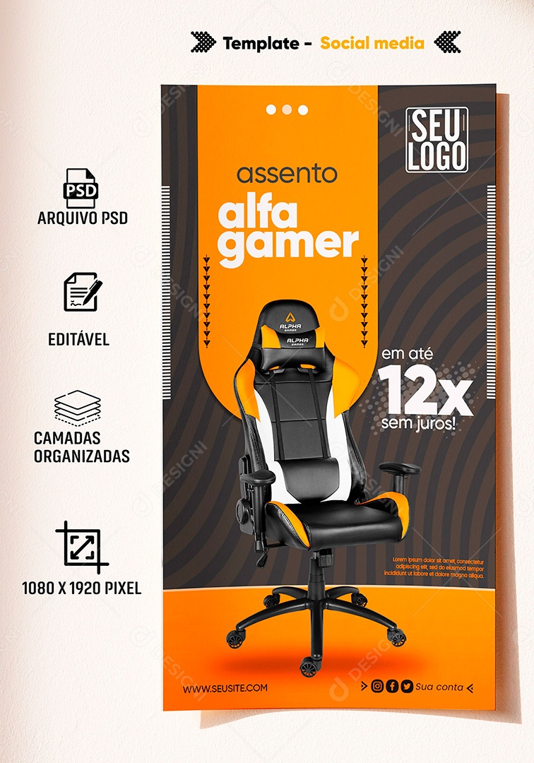 Post Cadeira Gamer Alfa Gamer Social Media PSD Editável