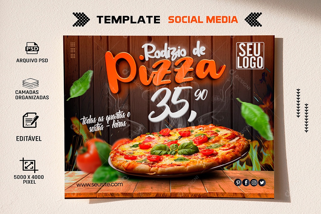 Post Rodízio de Pizza Social Media PSD Editável