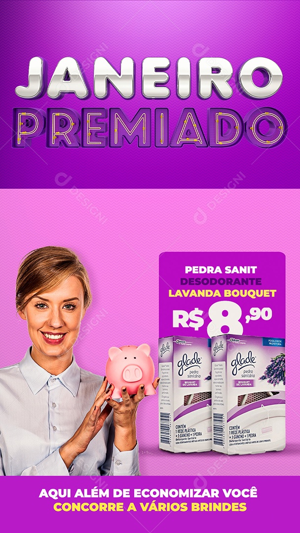 Story Janeiro Premiado Aqui Além de Economizar Você Concorre a Vários Brindes Social Media PSD Editável