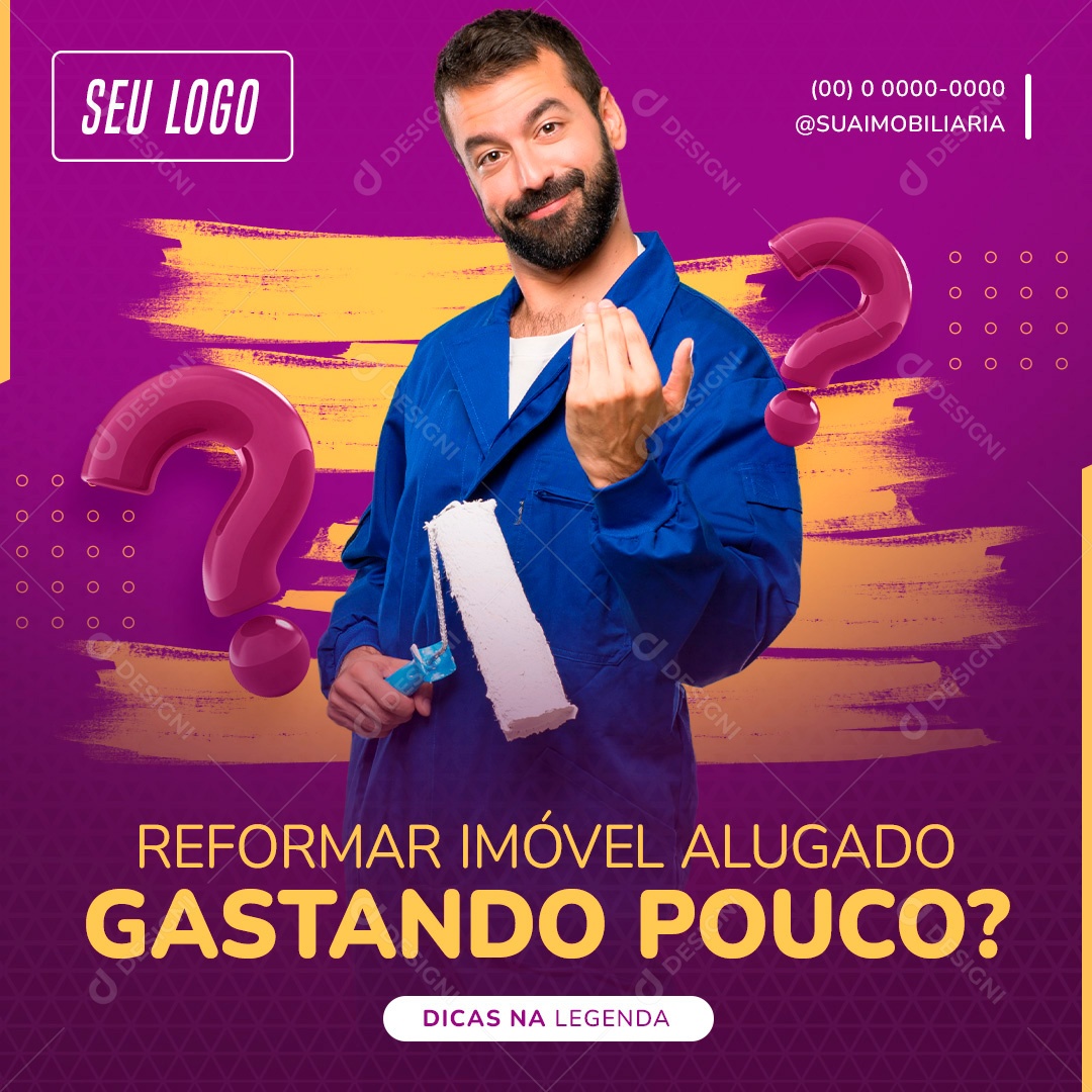 Post Reformar Imóvel Alugado Social Media PSD Editável