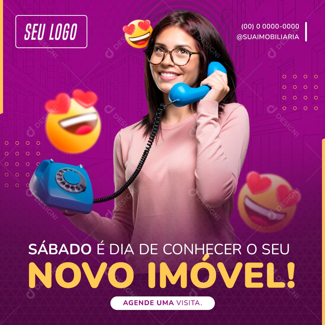 Post Imobiliária É Dia de Conhecer O Seu Novo Imóvel Social Media PSD Editável