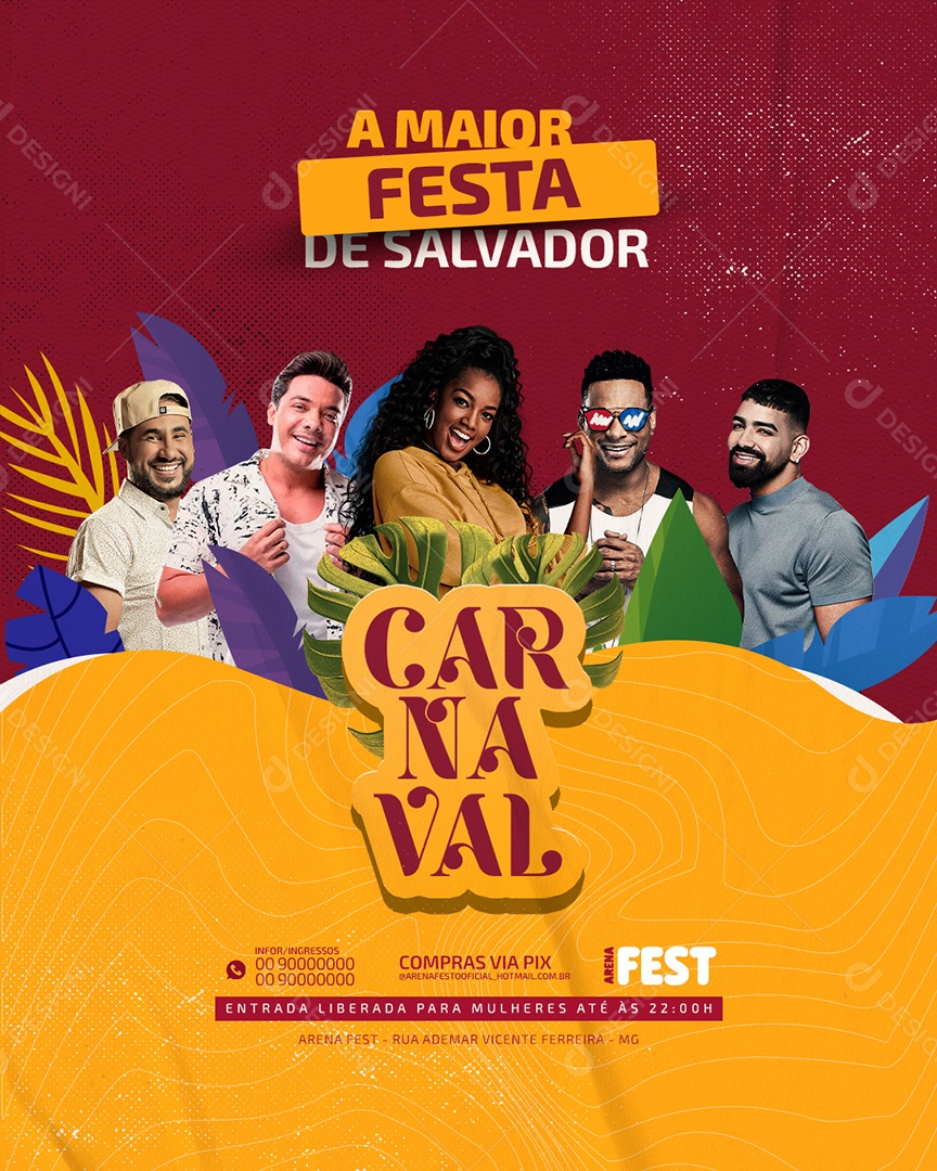 Flyer de Carnaval A Maior Festa de Salvador Social Media PSD Editável