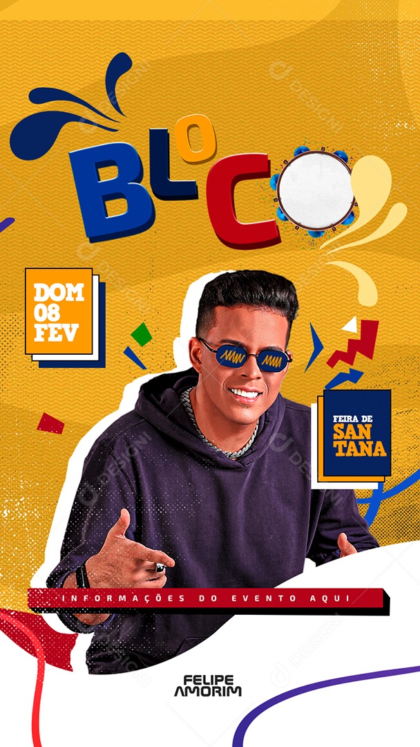 Flyer de Carnaval Bloco Felipe Amorim Story Social Media PSD Editável