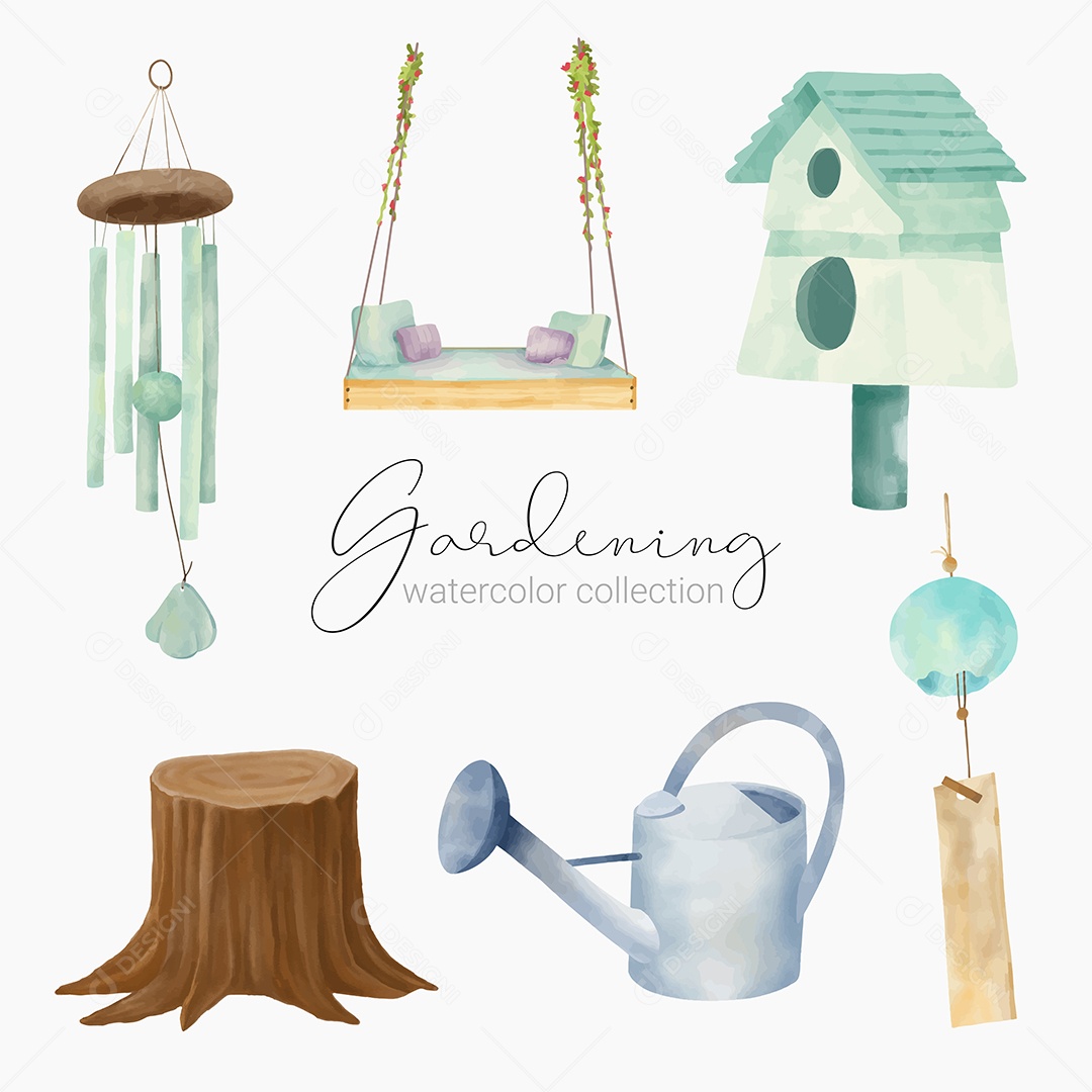 Conjunto de Cores de Ferramentas de Jardim Acessórios e Plantas Vetor EPS