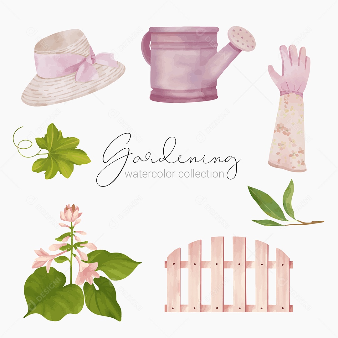 Belo Conjunto de Cores de Ferramentas de Jardim Acessórios e Plantas Vetor EPS