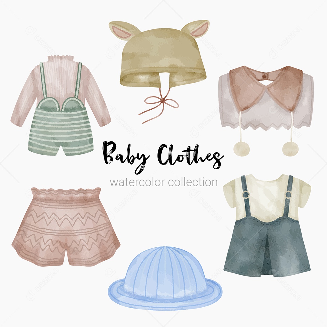 Conjunto de Peças Separadas de Roupas de Bebê e Brinquedos Vetor EPS