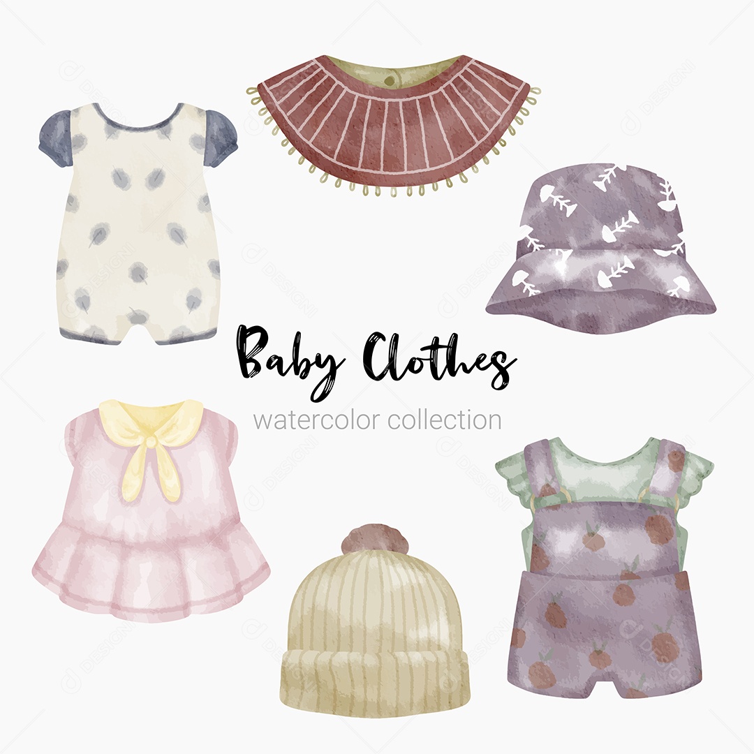 Conjunto de Peças Separadas de Roupas de Bebê e Brinquedos Vetor EPS