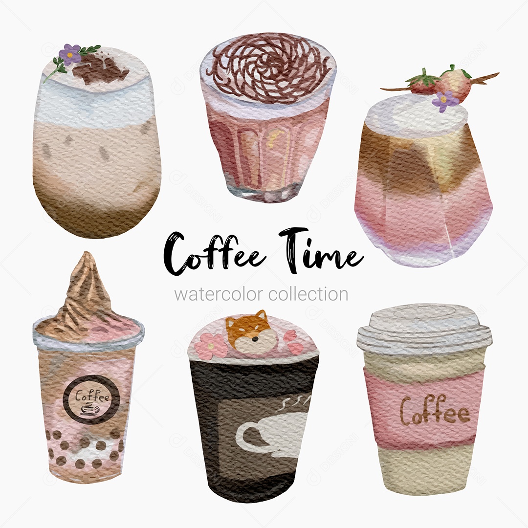 Conjunto de Bebidas Frias para Cafeteria em Desenhos Animados Vetor EPS