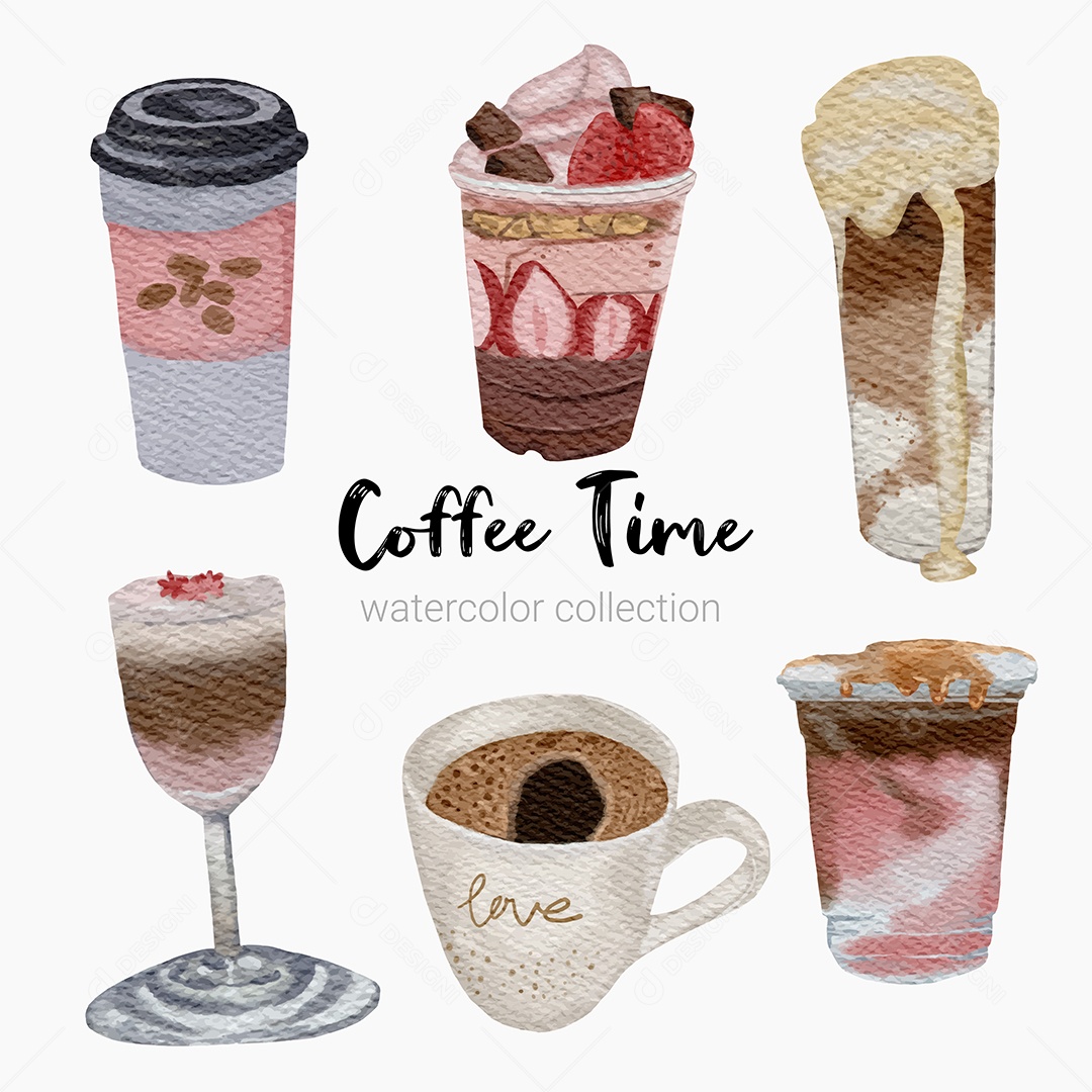 Conjunto de Bebidas Frias para Cafeteria em Desenhos Animados Vetor EPS