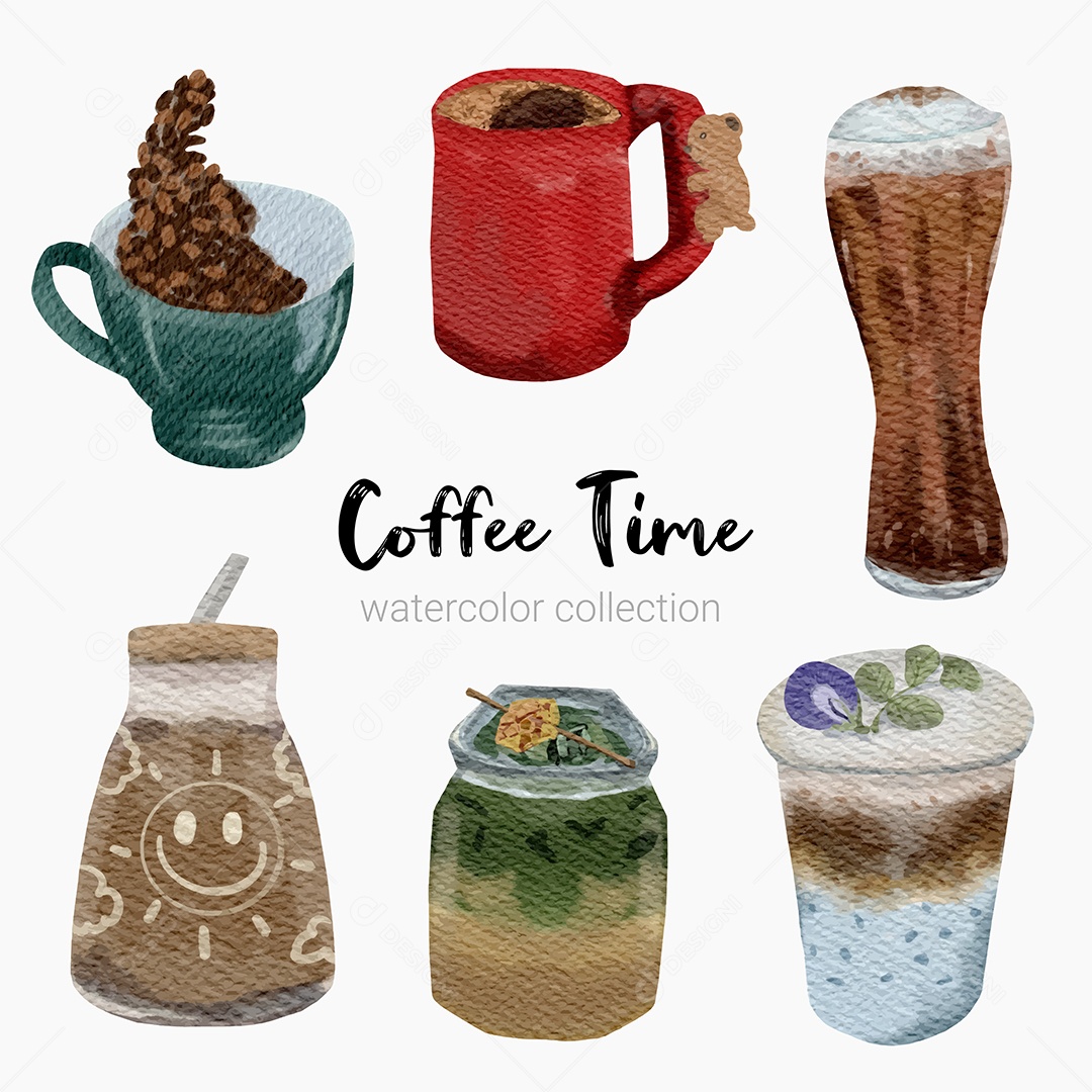 Conjunto de Bebidas Frias para Cafeteria em Desenhos Animados Vetor EPS