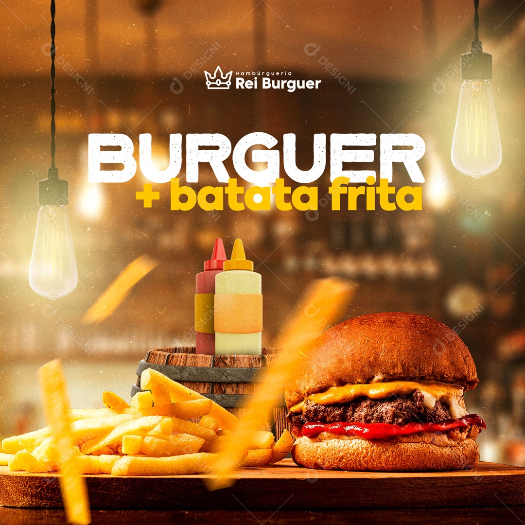 Burguer + Batata Frita Hamburgueria Social Media PSD Editável