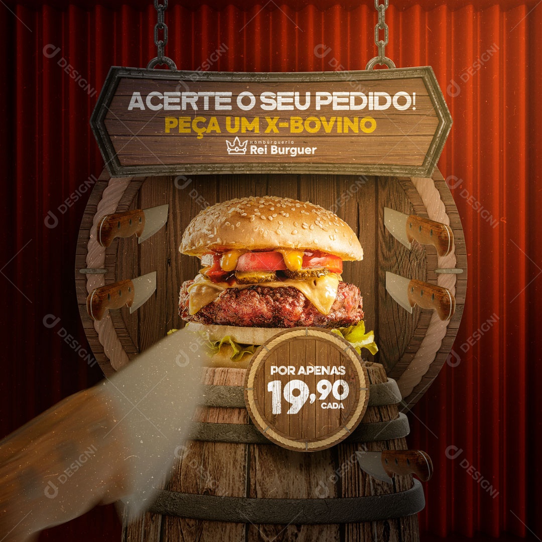 Get Your Order Right! Ask for a X-Bovino Hamburgueria Social Media Editable PSD
