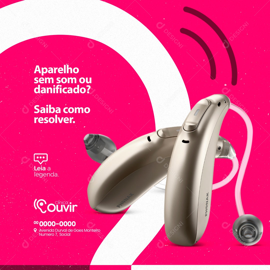 Aparelho Sem Som ou Danificado? Clínica Especializada em Aparelhos Auditivos Social Media PSD Editável