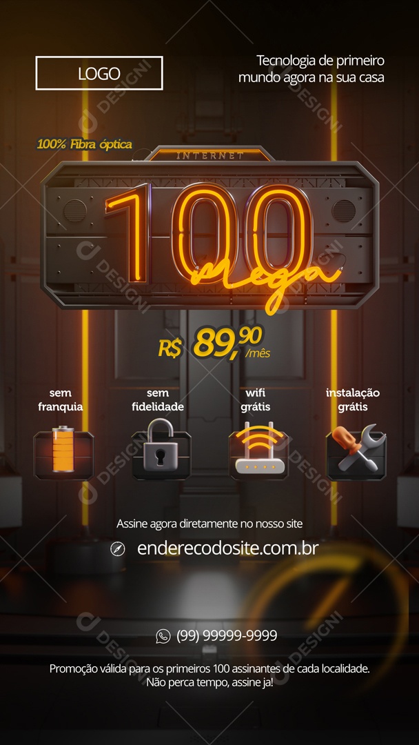 Story Tecnologia de Primeiro Mundo Agora Na Sua Casa 100 Mega 100% Fibra Óptica Social Media PSD Editável