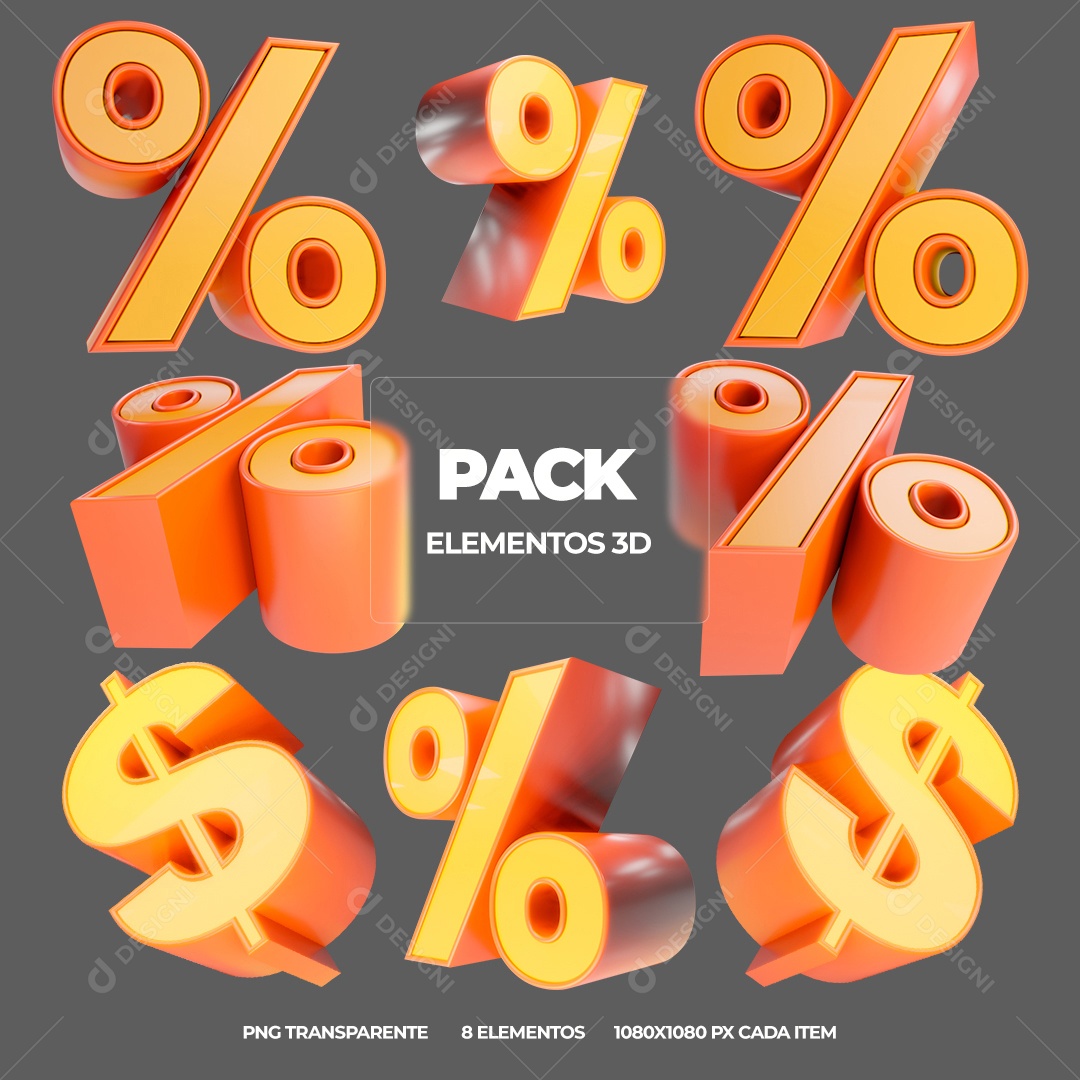 Pack Elementos 3D de Ícones de Descontos Promoções PSD