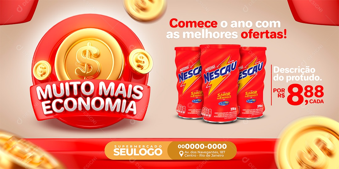 Banner Supermercado Muito Mais Economia Social Media PSD Editável