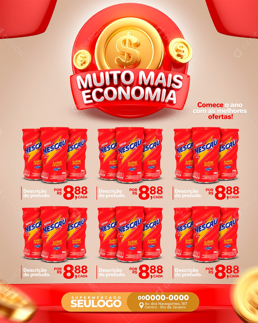 Encarte Supermercado Muito Mais Economia Social Media PSD Editável