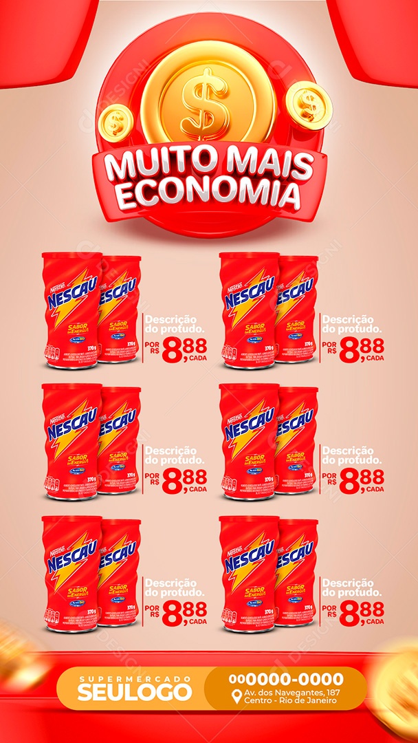 Encarte Supermercado Muito Mais Economia Social Media PSD Editável