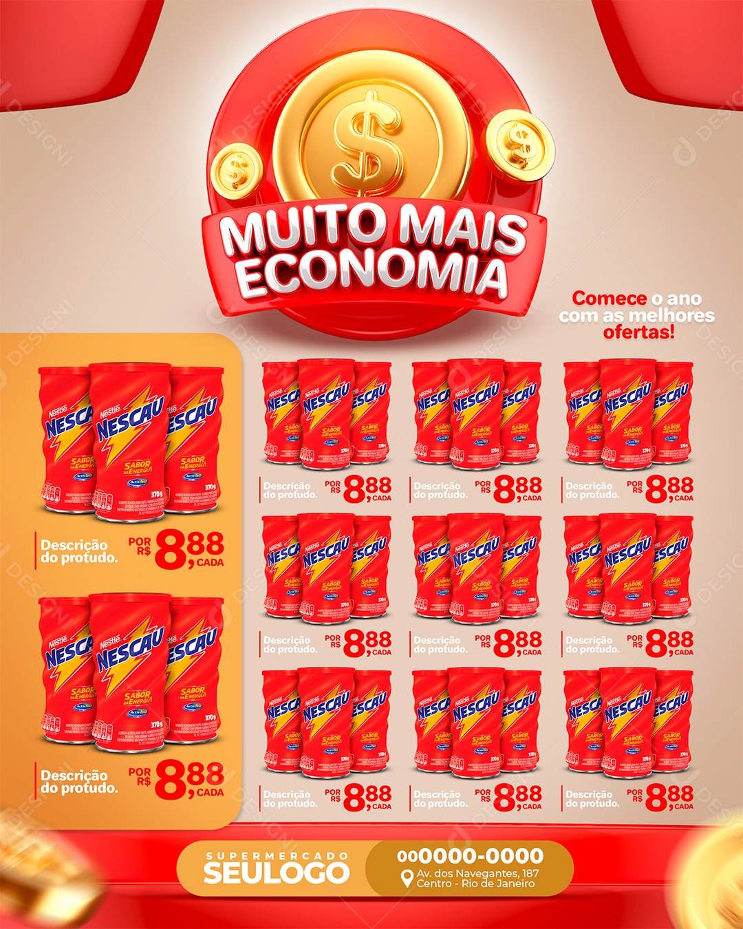 Encarte Supermercado Muito Mais Economia Social Media PSD Editável