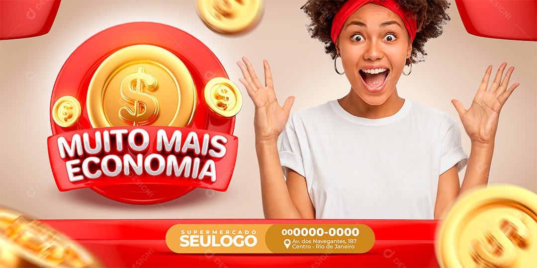 Banner Supermercado Muito Mais Economia Social Media PSD Editável