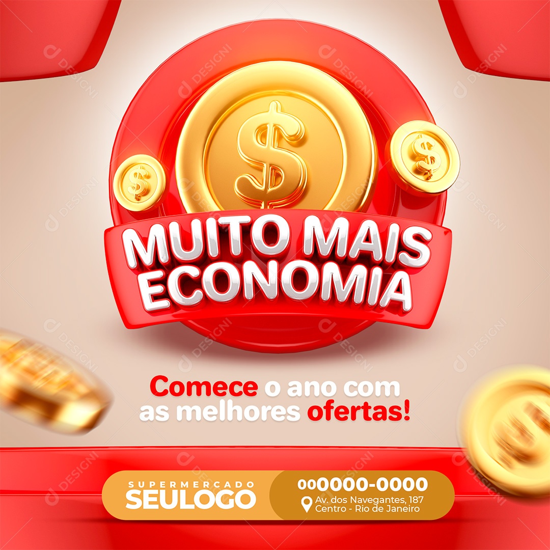 Post Supermercado Muito Mais Economia Social Media PSD Editável