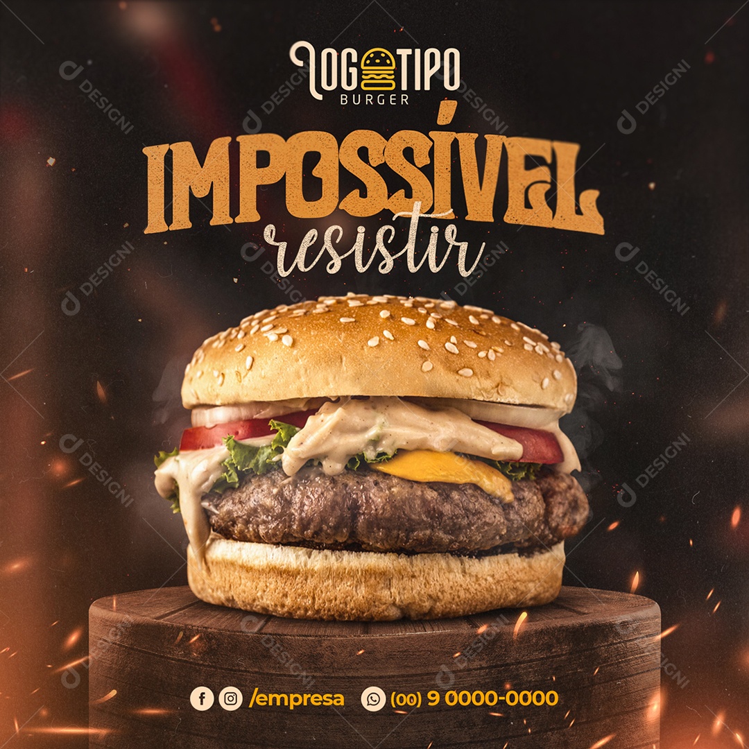 Hamburgueria Impossível Resistir Social Media PSD Editável