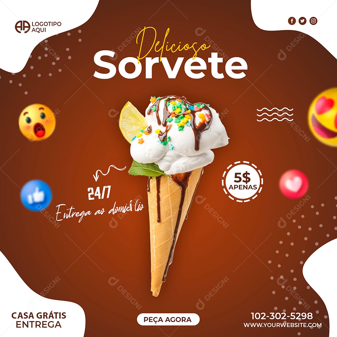 Post Sorveteria Delicioso Sorvete Social Media PSD Editável