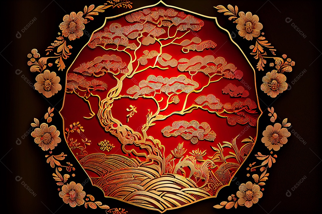 Projeto do ano novo chinês, festival da primavera, festival das lanternas ouro vermelho