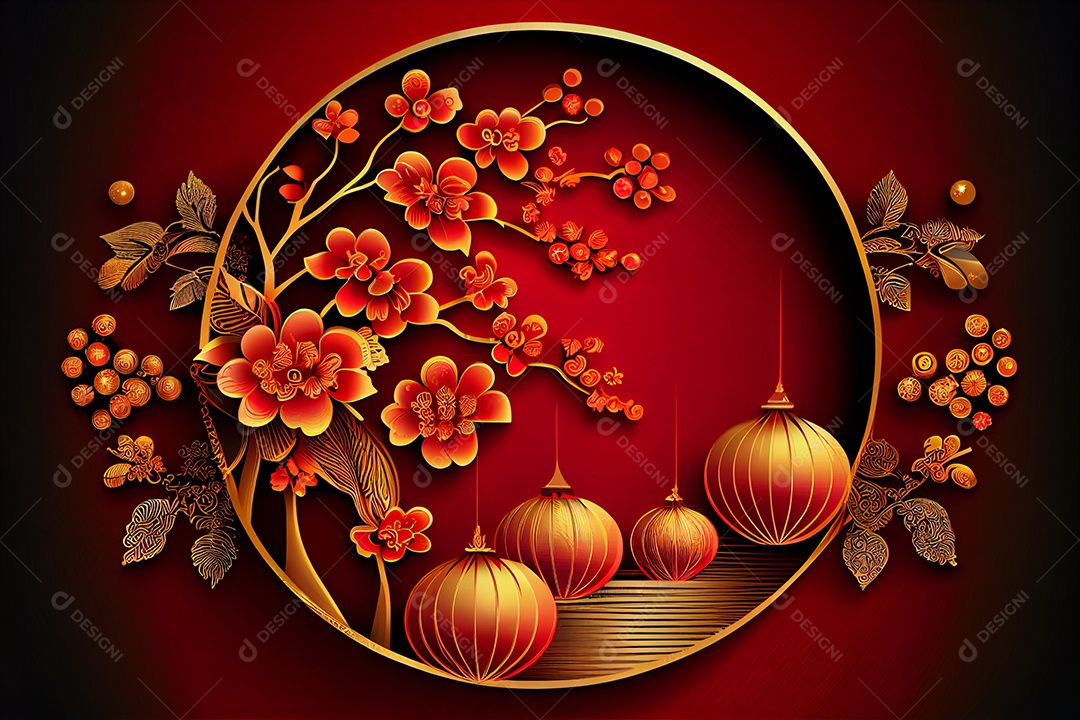 Projeto do ano novo chinês, festival da primavera, festival das lanternas ouro vermelho