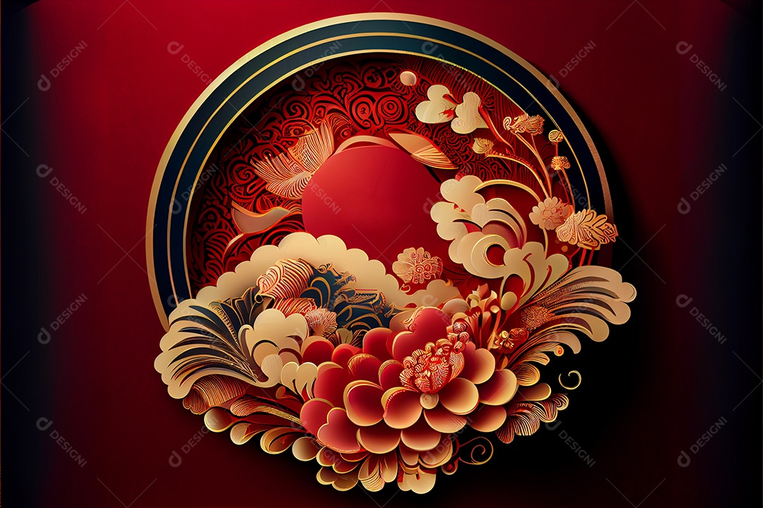 Projeto do ano novo chinês, festival da primavera, festival das lanternas ouro vermelho