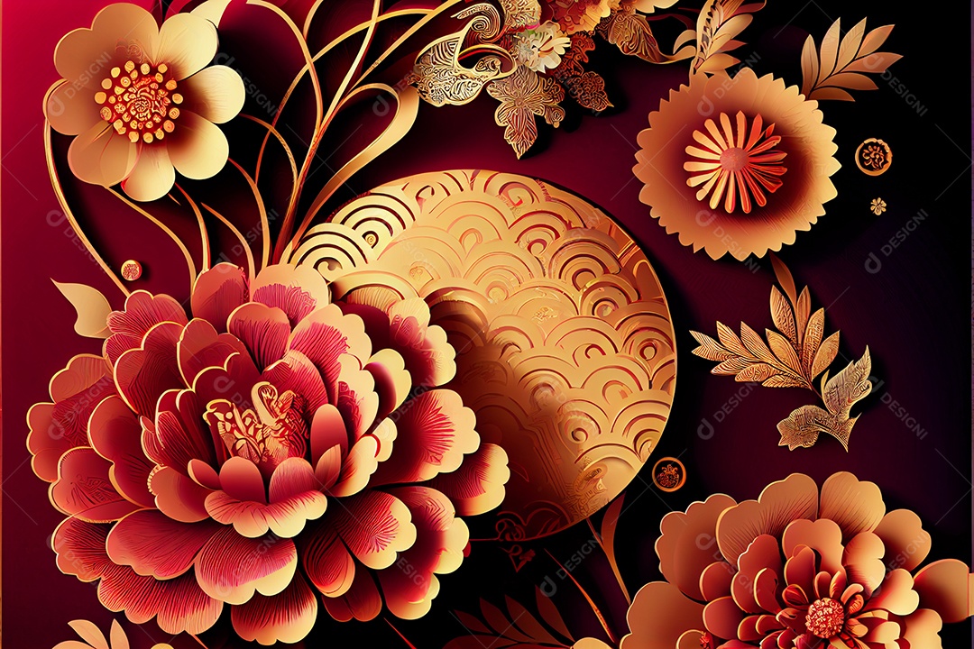 Projeto do ano novo chinês, festival da primavera, festival das lanternas ouro vermelho