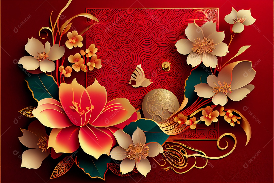 Projeto do ano novo chinês, festival da primavera, festival das lanternas ouro vermelho