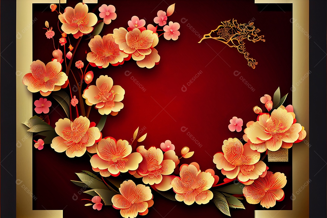 Projeto do ano novo chinês, festival da primavera, festival das lanternas ouro vermelho