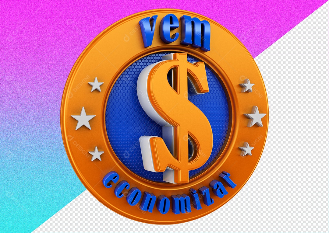 Selo 3D Para Composição Vem Economizar PSD