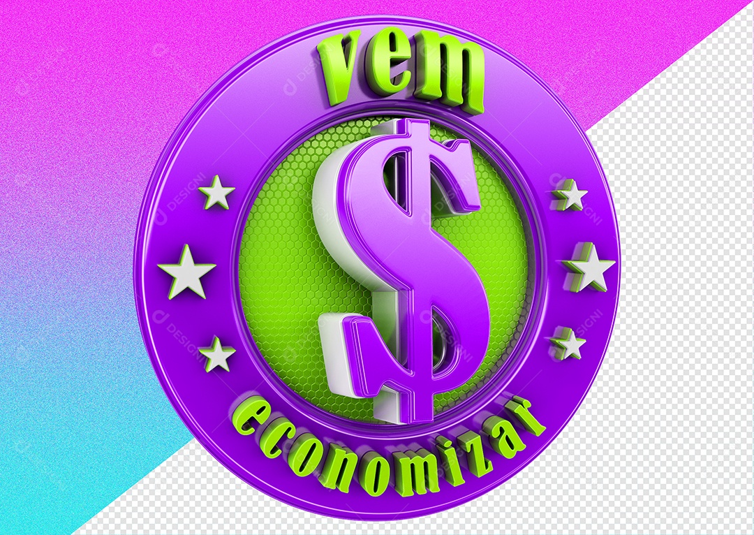 Selo 3D Para Composição Vem Economizar PSD