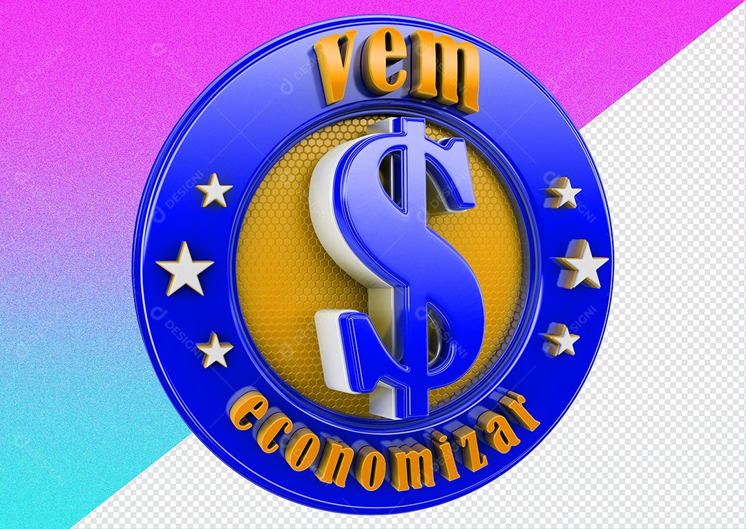 Selo 3D Para Composição Vem Economizar PSD
