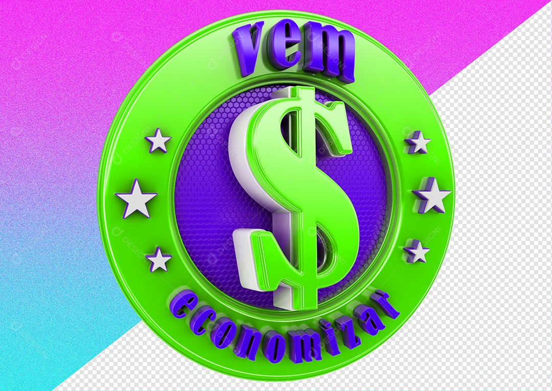 Selo 3D Para Composição Vem Economizar PSD