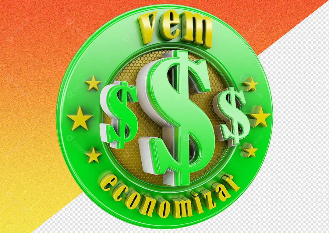 Selo 3D Para Composição Vem Economizar PSD