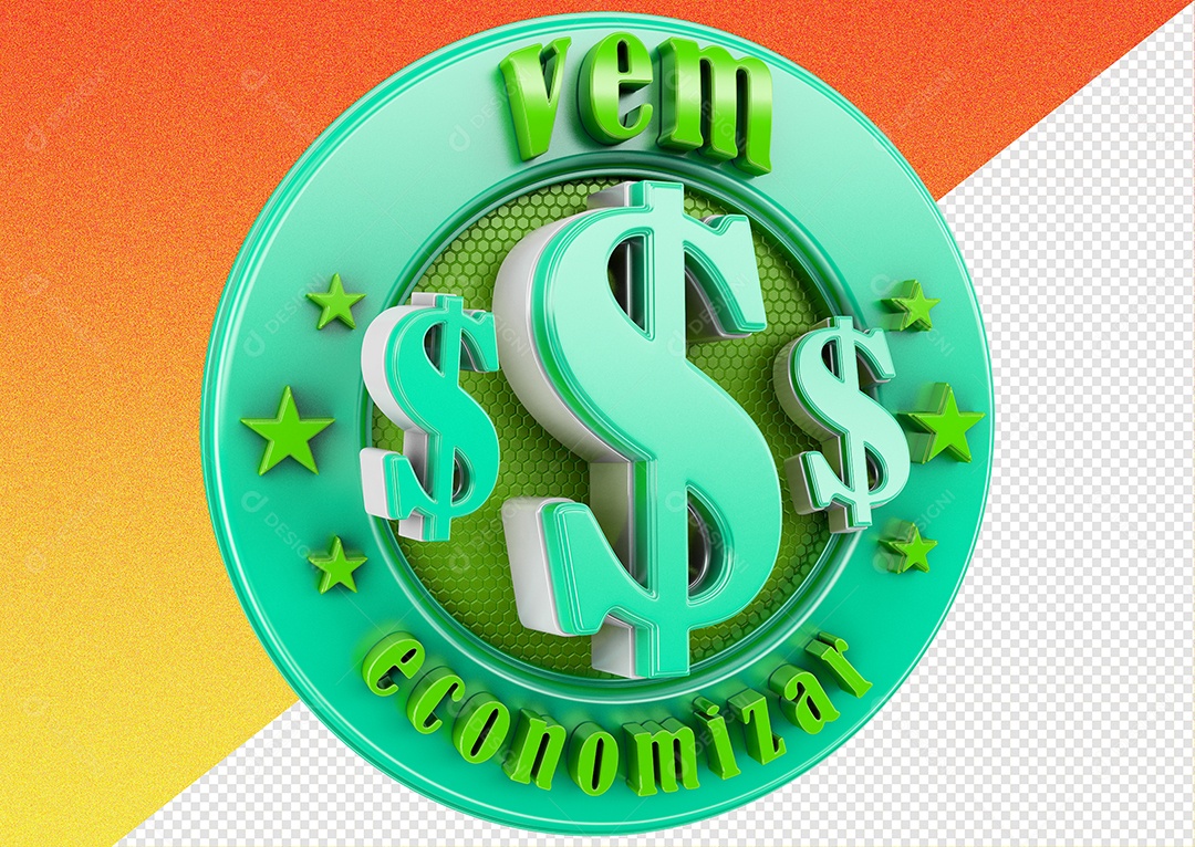 Selo 3D Para Composição Vem Economizar PSD