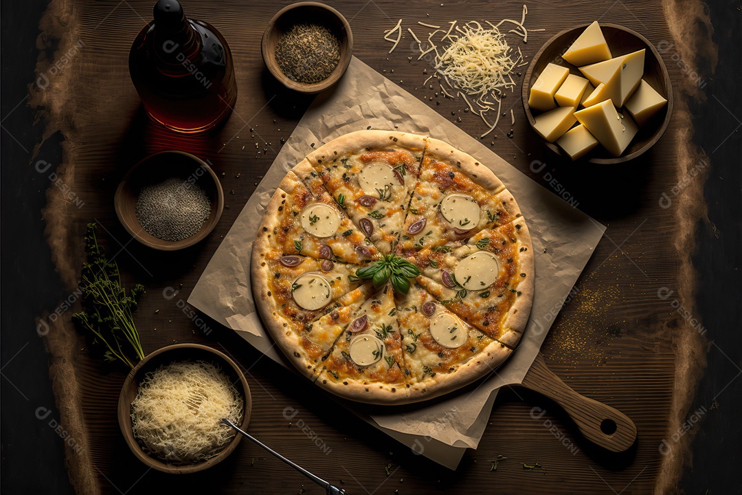Pizza de muçarela de búfala molho de tomate e rúcula