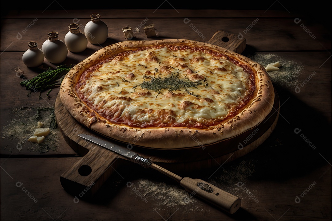 Pizza de muçarela de búfala molho de tomate e rúcula