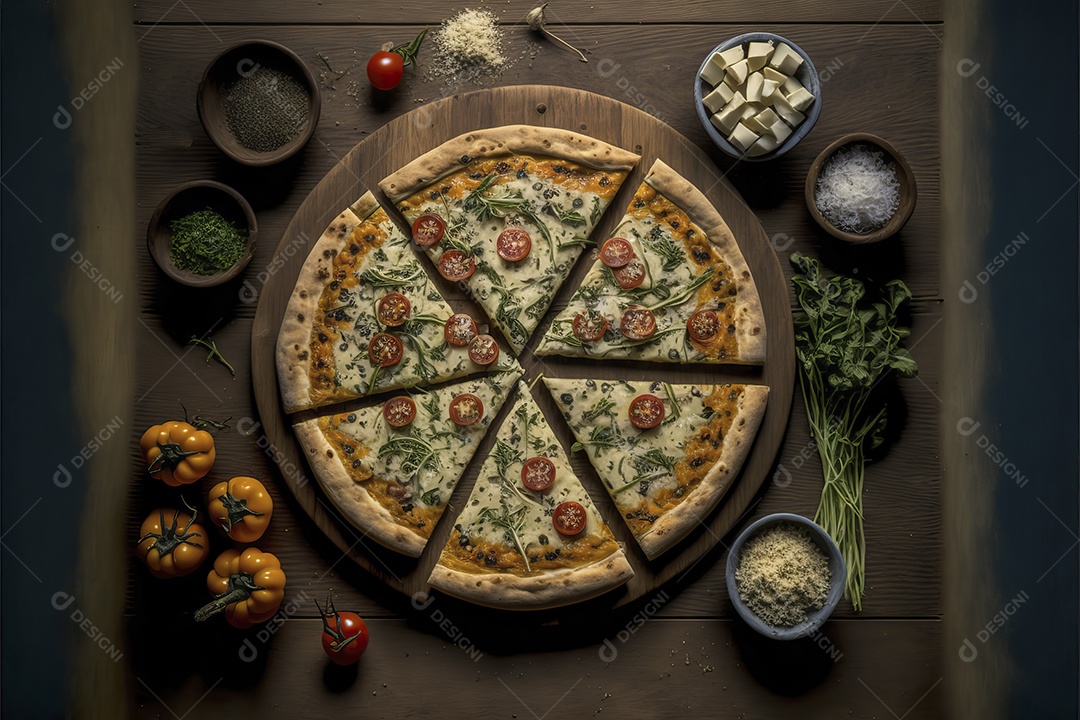 Vegan pizza with broccoli greens and mushrooms