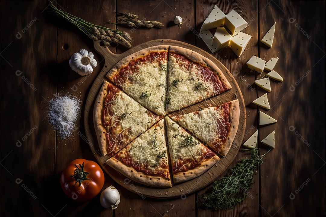 pizza tradicional italiana de alho, tomate e parmesão